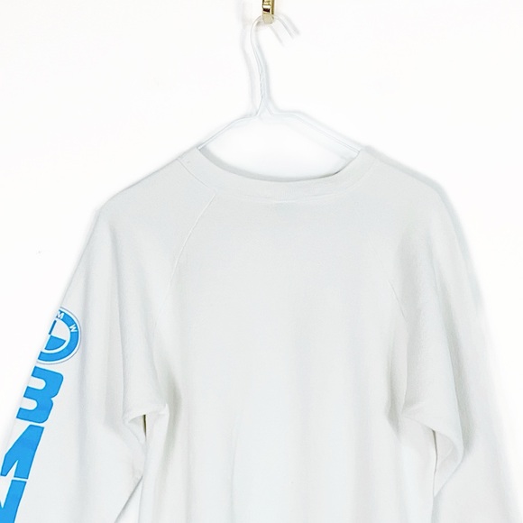 Vtg 80s 90s BMW Bavarian Motor Works Logo Fruit of the Loom White Sweatshirt L - Picture 5 of 12